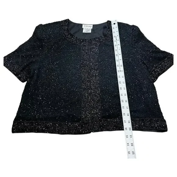 Stenay Black Beaded Formal Short Sleeve Silk Jacket Blouse Size Large - Picture 3 of 8